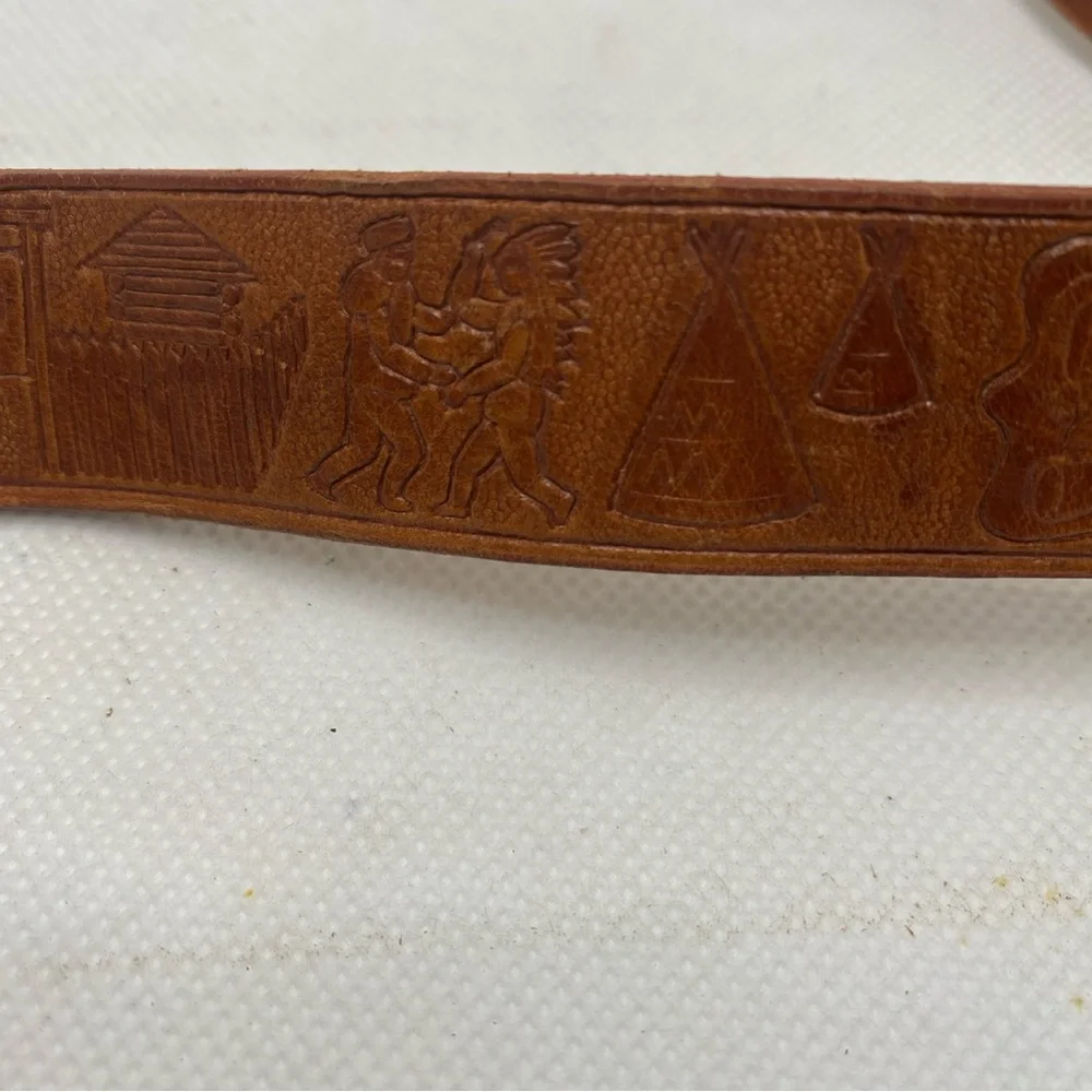Vintage Leather Disney Davy Crockett  Belt & Buckle